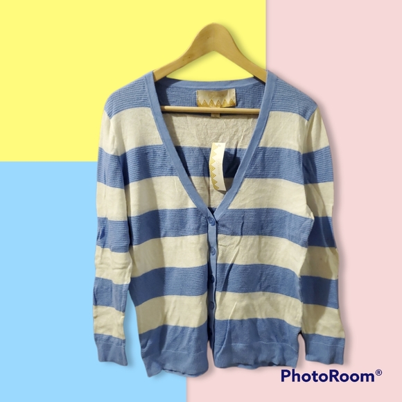 Bestow blue & white striped button down cardigan XL - Picture 3 of 9